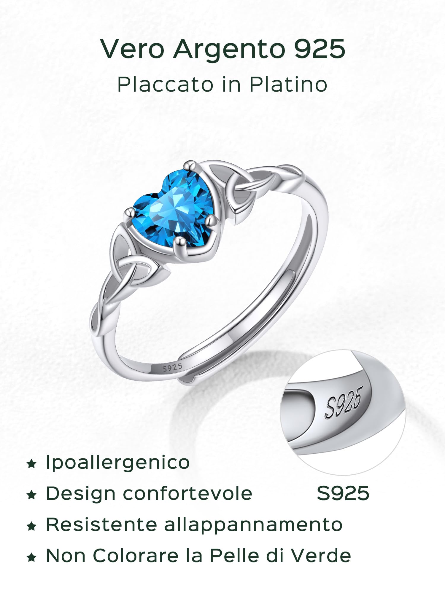 ChicSilver Anelli Donna Argento 925 Regolabili con Pietra Portafortuna 12 Mesi con Confezione Regalo