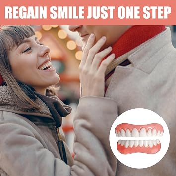 2 Sets Snap-On Dentures False Teeth Veneers Upper And Lower Jaw, Instant Perfect Smile for Men Women with Bad Teeth, Missing Tooth Replacement Kit for Interviews Dates Parties