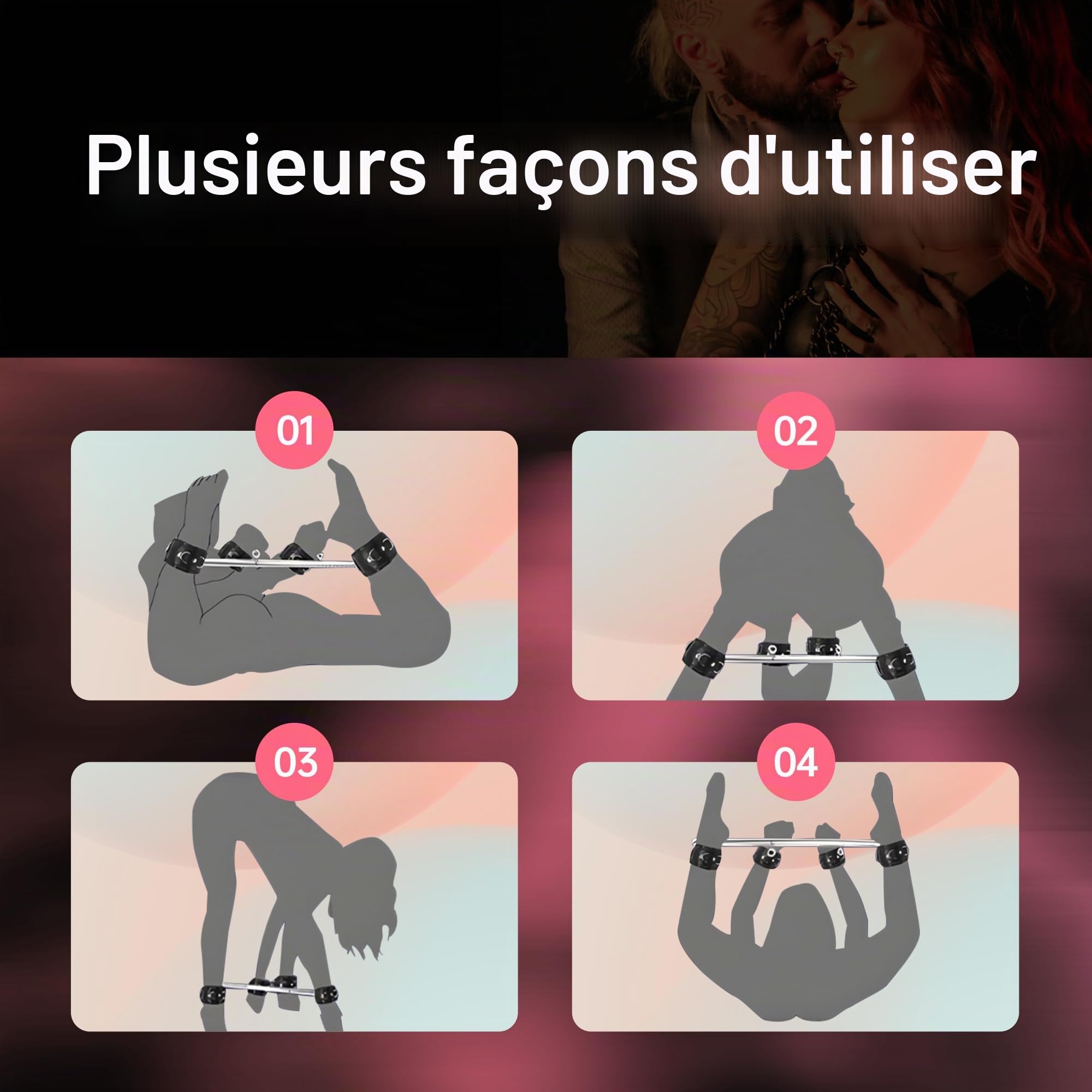 Menottes Menottes de cheville Ensembles de bondage réglables Barre d'écartement Barre de bondage Sex toys pour couples extrêmes, débutants Réglable Barre d'écartement en métal (noir)
