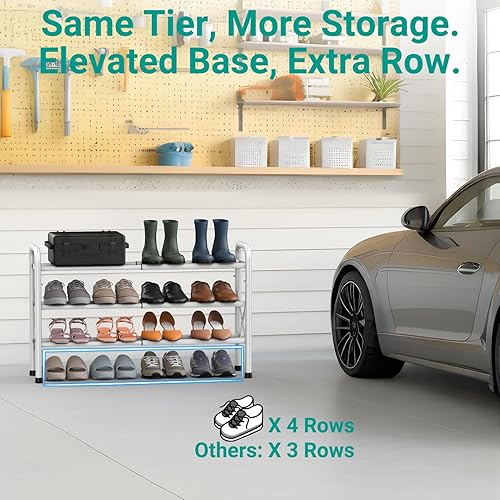 Miniatura 3 de Zapatero expandible de 3 niveles para el suelo del armario, zapatero pequeño de metal con marco en X para entrada, organizador de zapatos ajustable,