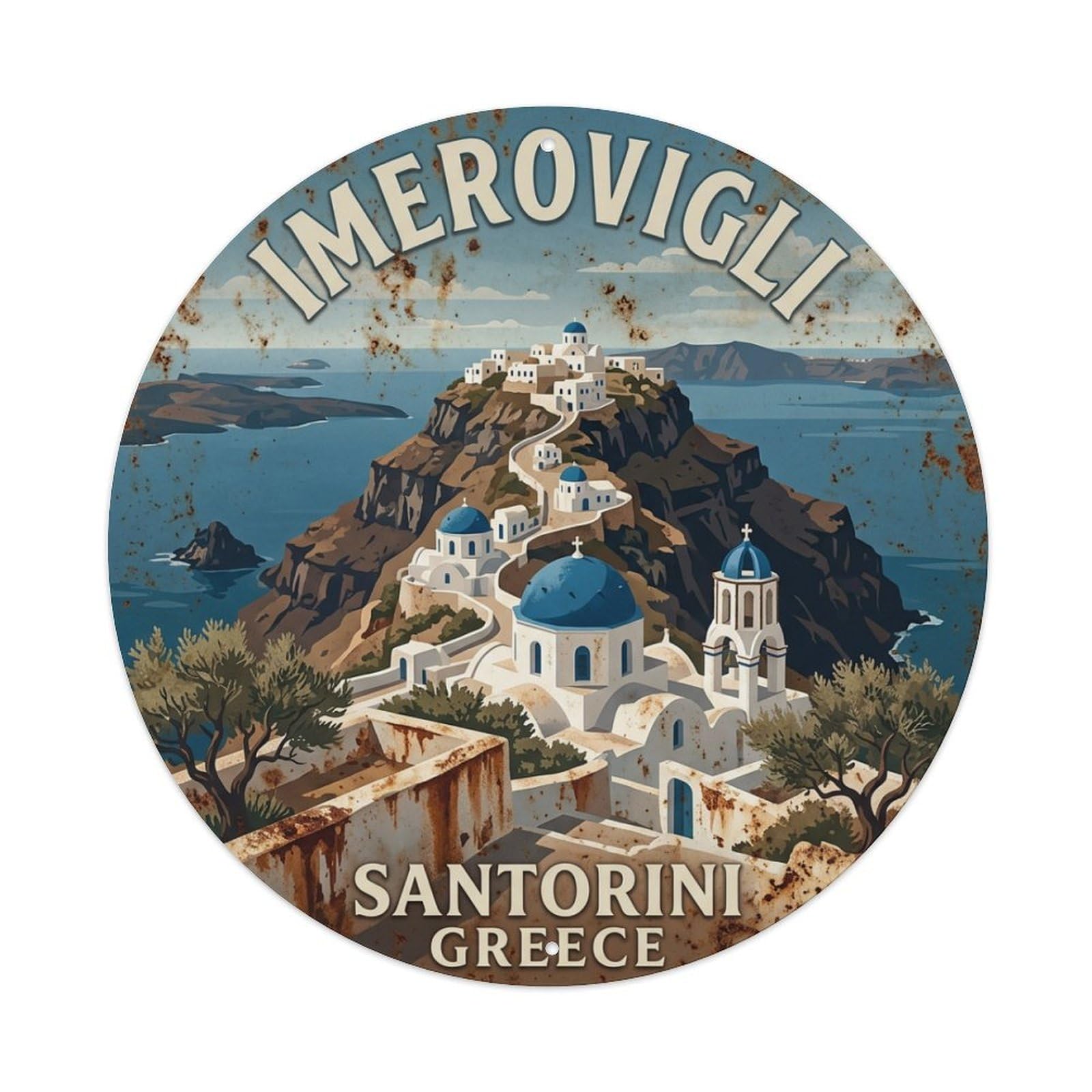 Galvaxio Style Vintage Travel Imerovigli Santorini Peak Metal Tin Sign