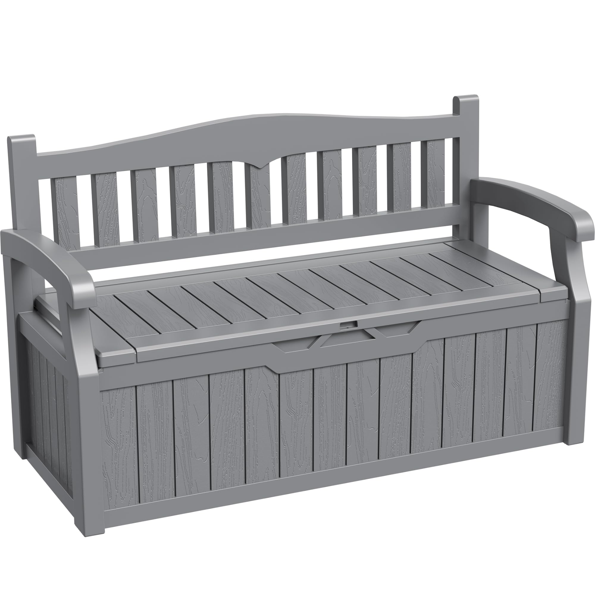 80 Gallon Storage Bench Outdoor Deck Box with Armrest, Patio Furniture,Lockable, Waterproof and UV Resistant, Suitable for Garden, Pool, Grey