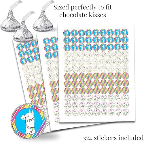 Miniatura 8 de Kit de calcomanías para fiesta de cumpleaños de patinaje de llama arco iris, 429 piezas. Incluye 60 calcomanías circulares de 2 pulgadas para