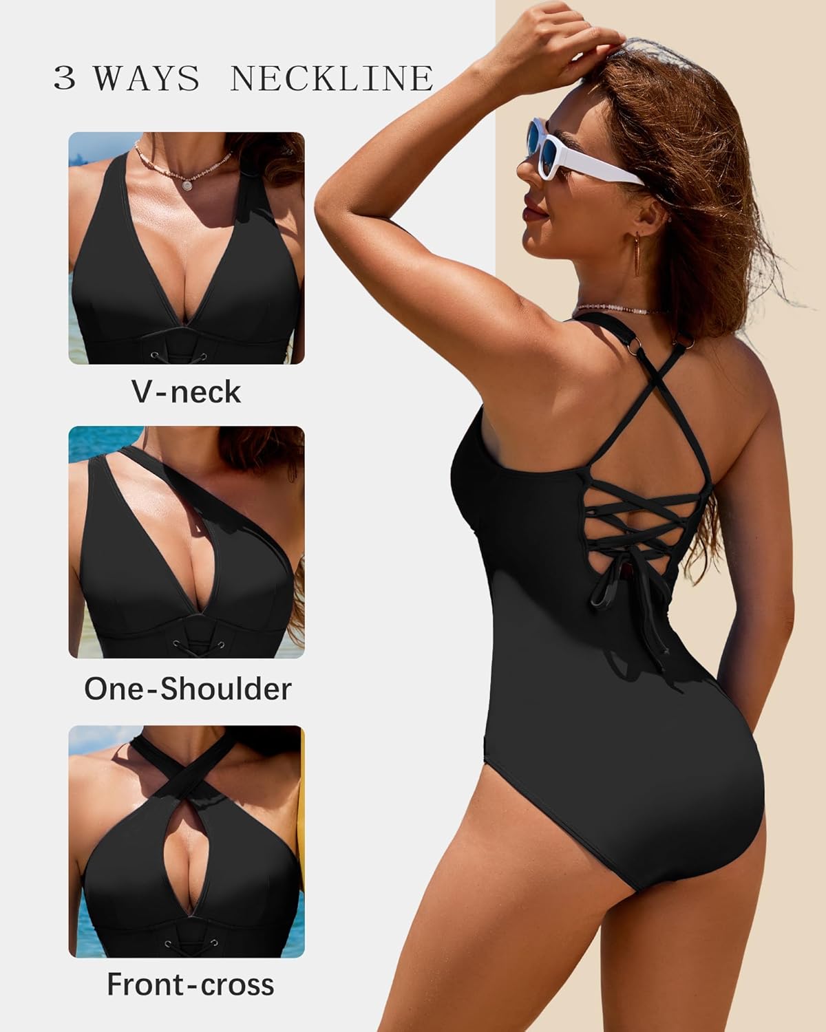 DaiLiWei One Piece Swimsuit Women Tummy Control Slimming Push Up Bathing Suits Lace Up V Neck Shapewear Swimwear Modest - Image 5