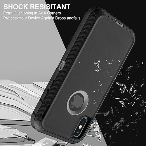 Miniatura 5 de Funda para iPhone XiPhone Xs, grado militar 3 en 1, resistente a los golpes, a prueba de caídas, polvo con 2 protectores de pantalla de vidrio