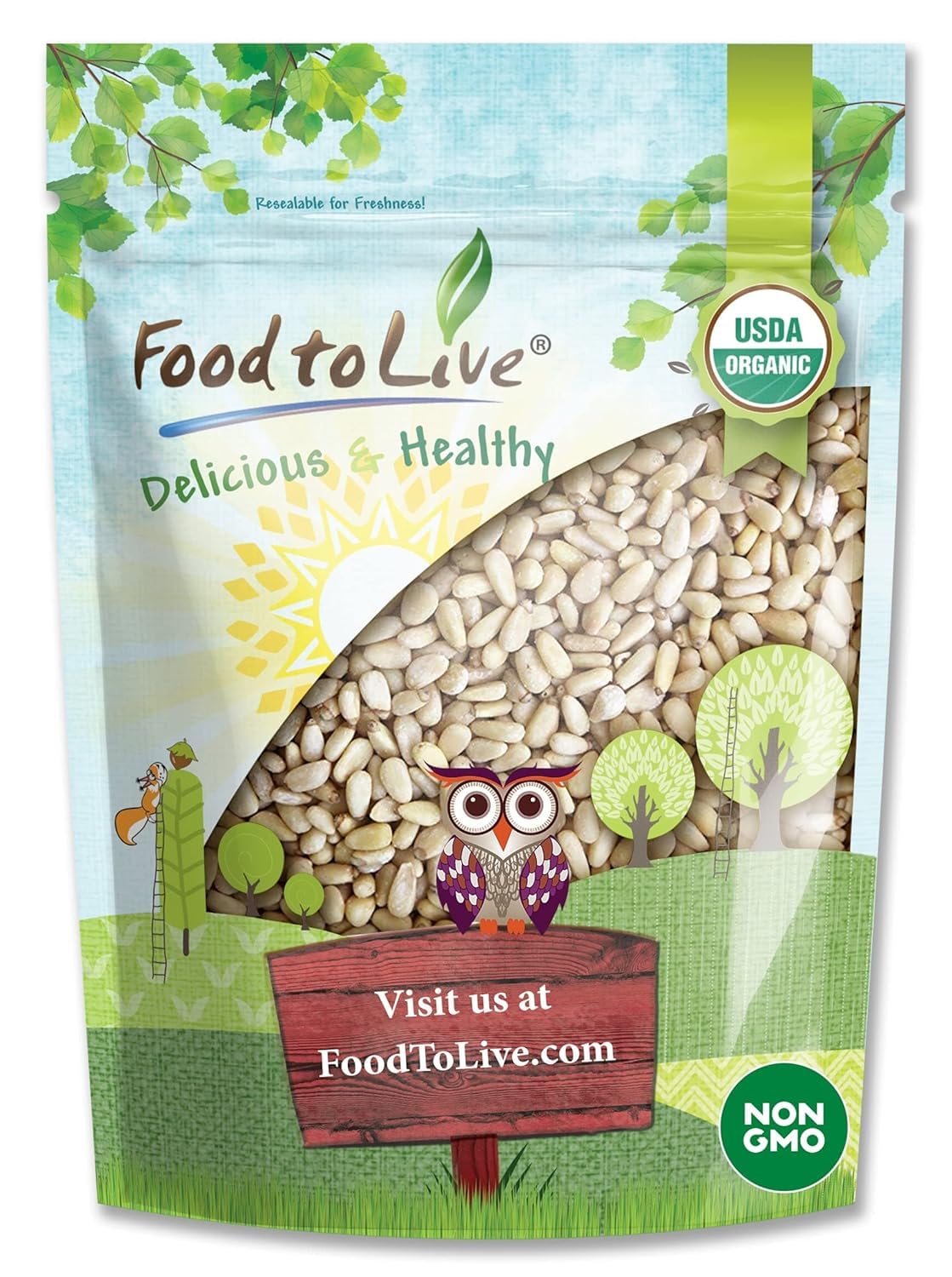 Food to LiveOrganic Pine Nuts, 4 Ounces – Non-GMO, Whole Raw Pignolias, Unsalted, No Shell, Vegan, Kosher, Bulk Snack. Rich in Vitamin E, Protein. Great for Pesto, Salads, Homemade DessertsUSDA Organic