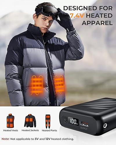 Miniatura 2 de Chaleco calefactable, batería de 7.4 V, 20000 mAh, compatible con ORORO y Venustas, paquete de batería para chaleco térmico con pantalla LED,