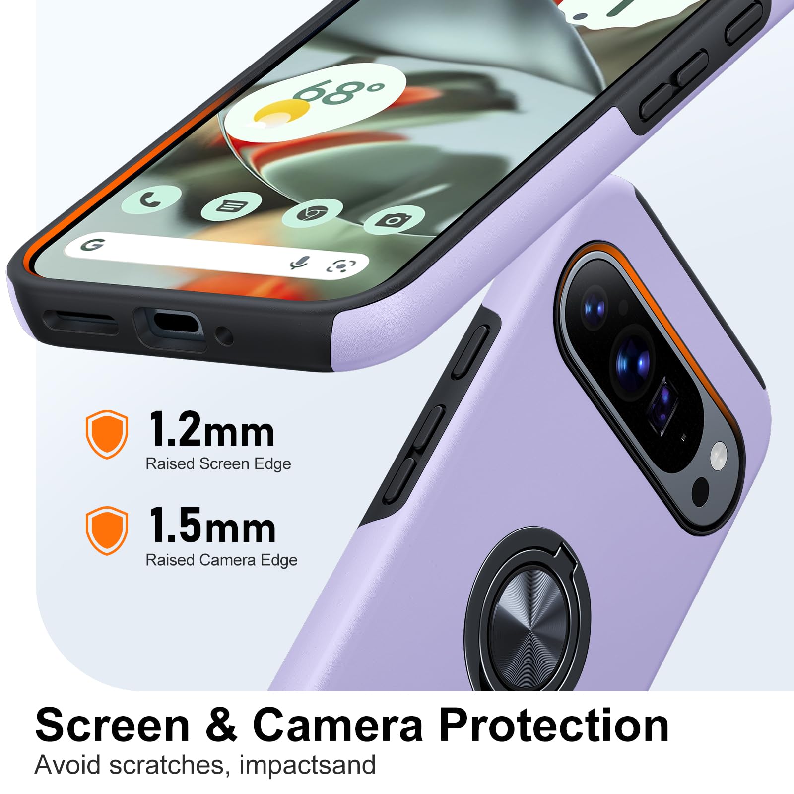 AOUIA for Google Pixel 9 Pro XL Case, 360° Rotating Ring Stand, Anti-Scratch, Military Grade Drop Protection - Image 3