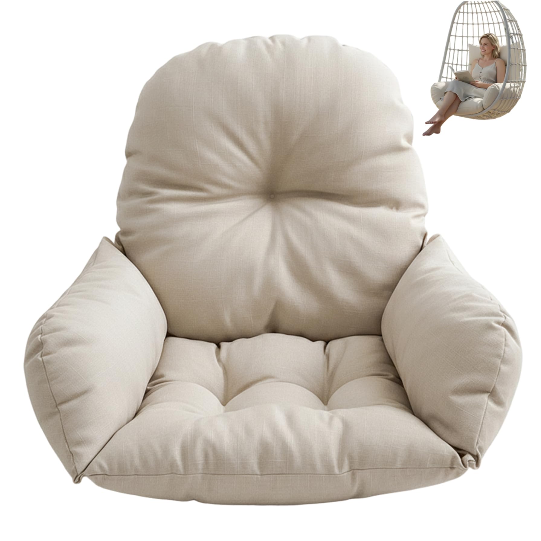 Egg Chair Cushion Replacement Thickened Round Egg Chair Cushion Machine Washable Outdoor Patio Swing Pad for Hanging Basket Indoor Outdoor Beige