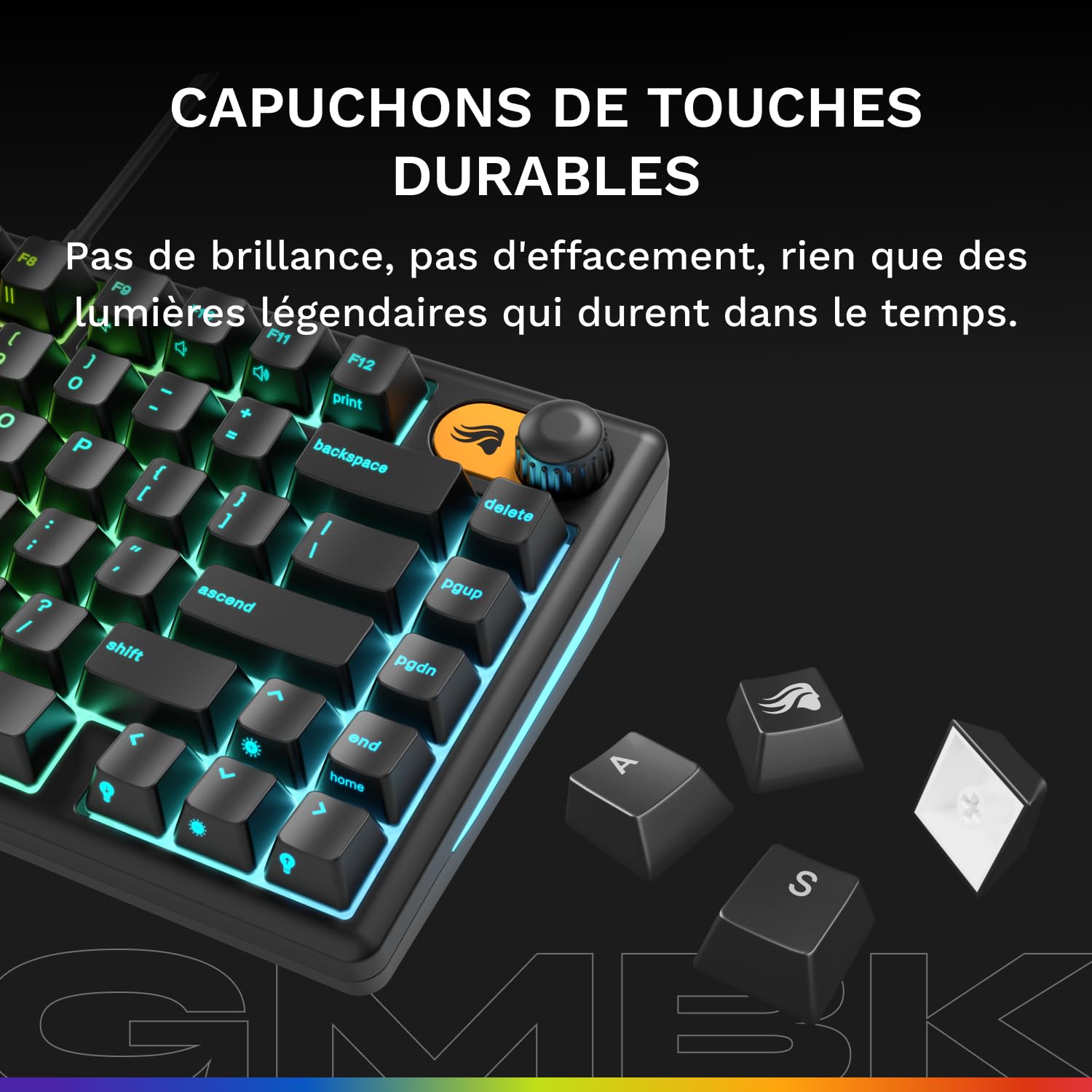 Clavier GLORIOUS Gaming GMBK 75% - Capuchons MX remplaçables, USB détachable, IP57 résistant Eau/poussière, RGB 10 Zones, Switchs Silencieux - Disposition française AZERTY