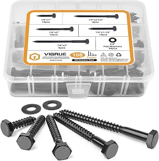 VIGRUE 108PCS Hex Lag Bolts Heavy Duty Wood Screws Assortment Kit
