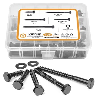 VIGRUE 108PCS Hex Lag Bolts Heavy Duty Wood Screws Assortment Kit