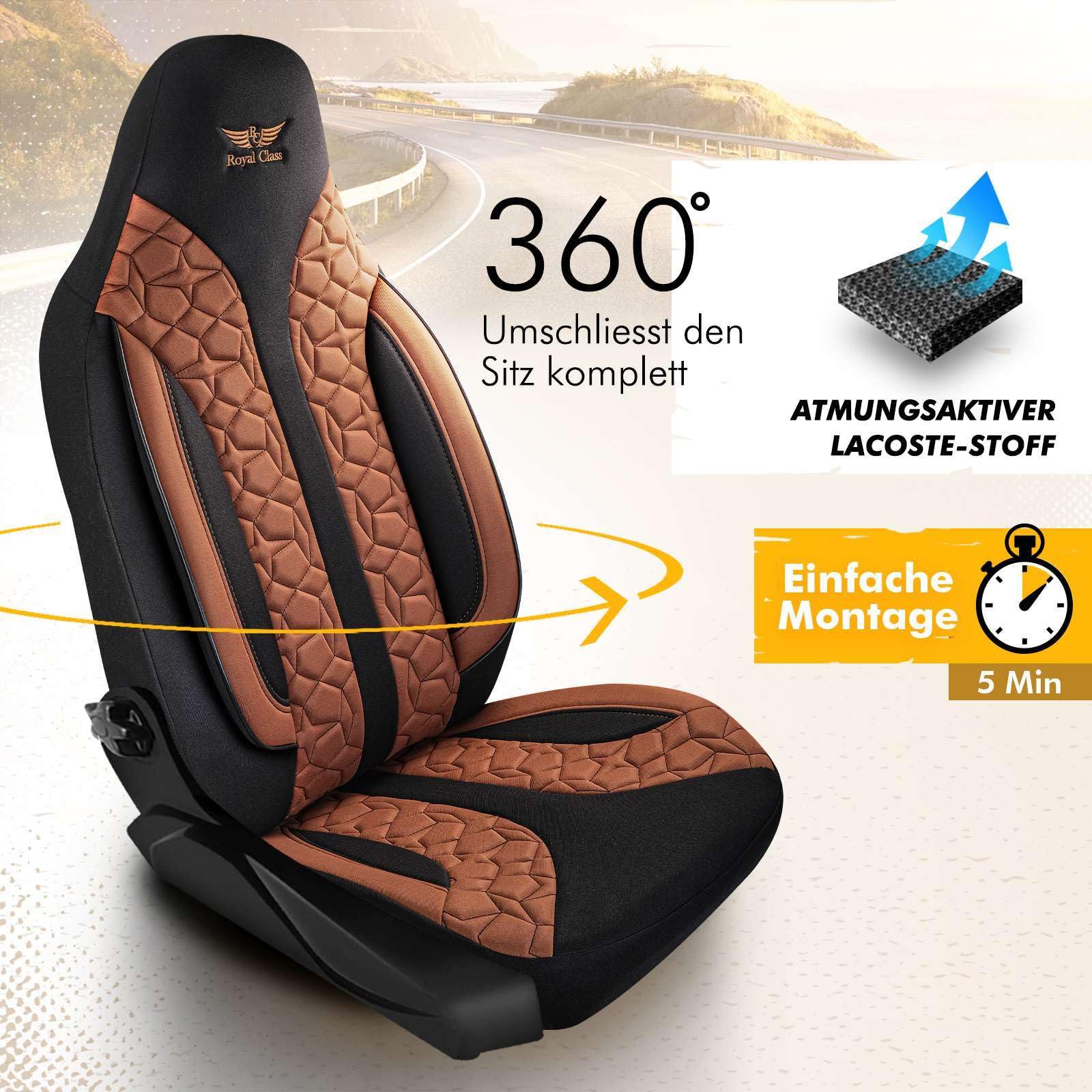 RC Royal Class Auto Sitzbezüge für Pilot Vordersitze Fahrer und Beifahrer kompatibel für Rapido Wohnmobil (Braun) 1099P033 das Sitzbezugset Wohnmobil Zubehör Innenraum