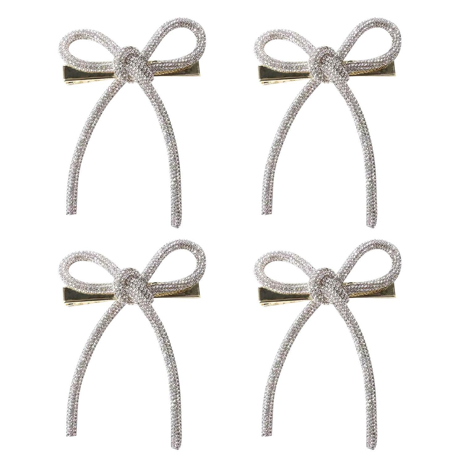4 Pieces Bow Hair Clips, Rhinestone Hair Clips, Ele Hair Clips, Shiny Hair Accessories, Hair Accessories, Silver