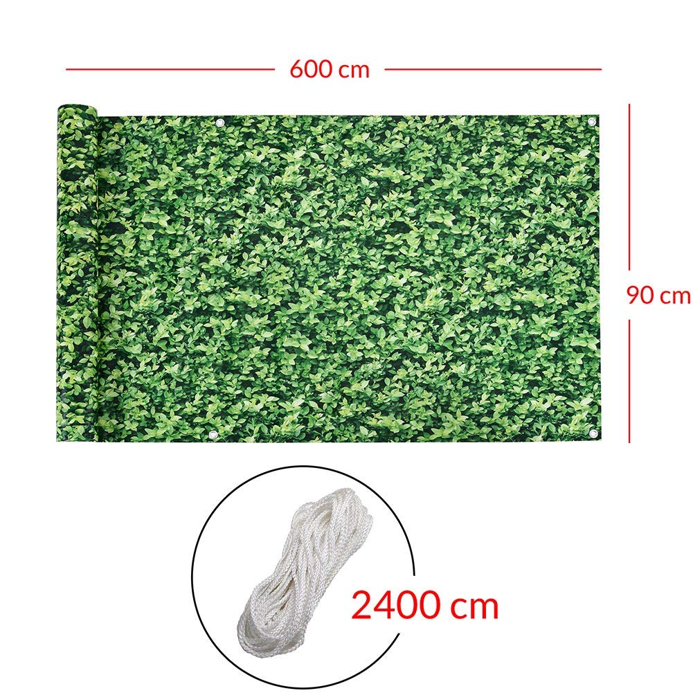 BAKAJI Telo Copertura Frangivista Frangivento per Ringhiera Protezione Balcone Dimensione 600 x 90 cm in Tessuto PVC Aggancio ad Occhielli Corda 24mt Inclusa