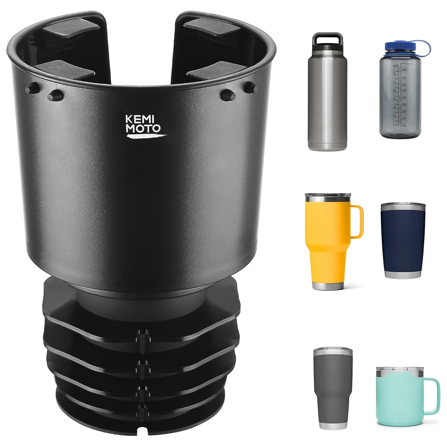 KEMIMOTO Upgraded Car Cup Holder Expander Long Base Model, Compatible with Hydro Flasks Yeti Stanley, Large Cup Holder Adapt 18-40oz Bottles, Fits for