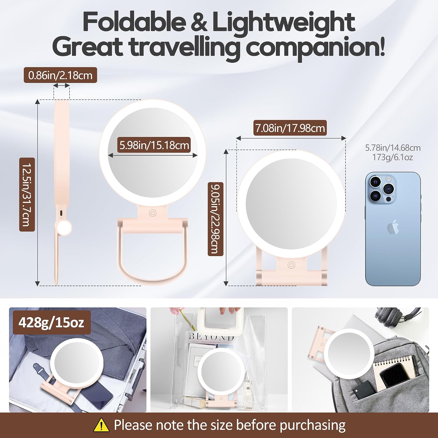 B Beauty Planet Magnifying Mirror with Light 30X, Double-Sided 1X/30X Magnifying Makeup Mirror with Tweezer, 2000mAh 3 Colour Modes with Adjustable Brightness,Foldable Compact Travel Mirror(Pink) thumbnail