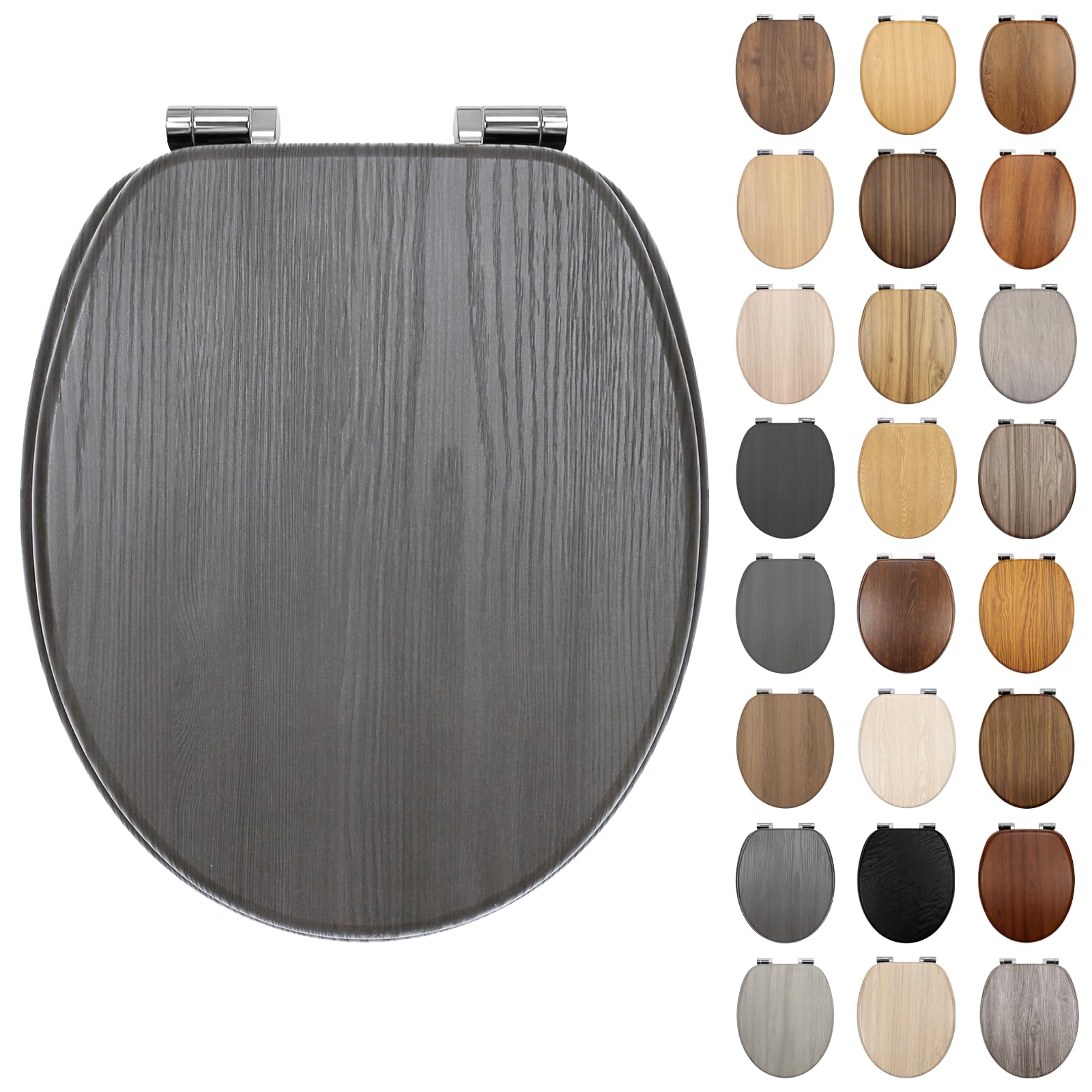 Fanmitrk Wooden Toilet Seat with Oak Effect Finish, Soft Close, MDF Bottom-Fixing Hinges, Easy-Clean for Bathrooms(SDFM11207-13-01) — image 1
