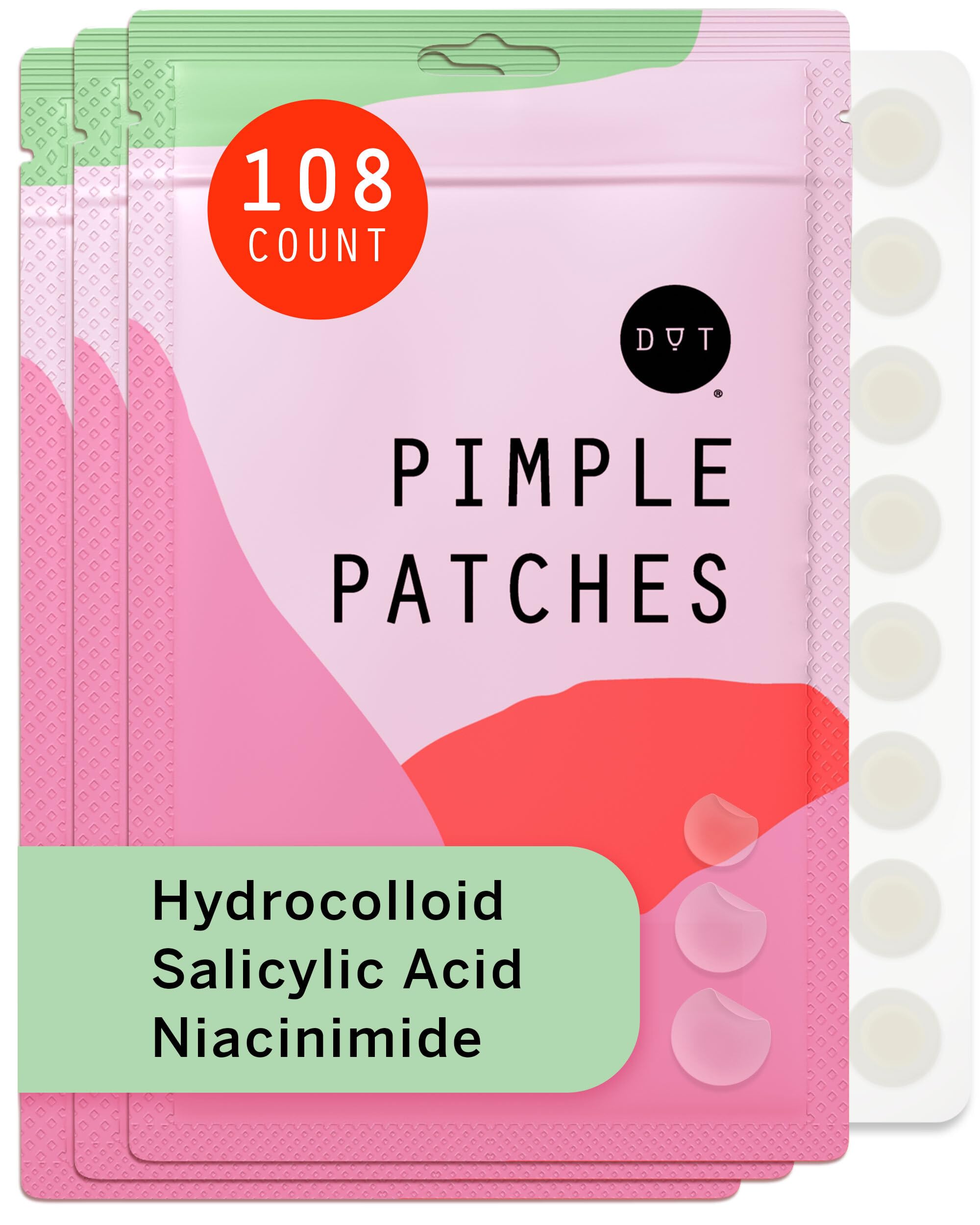 Pixie Hydrocolloid Pimple Patches for Face - Invisible Blemish Patches with Salicylic Acid, Vitamin C, Tea Tree Oil & Niacinamide - Ultra-Thin Cosmetic Spot Patches (8 & 12mm, 108 count)