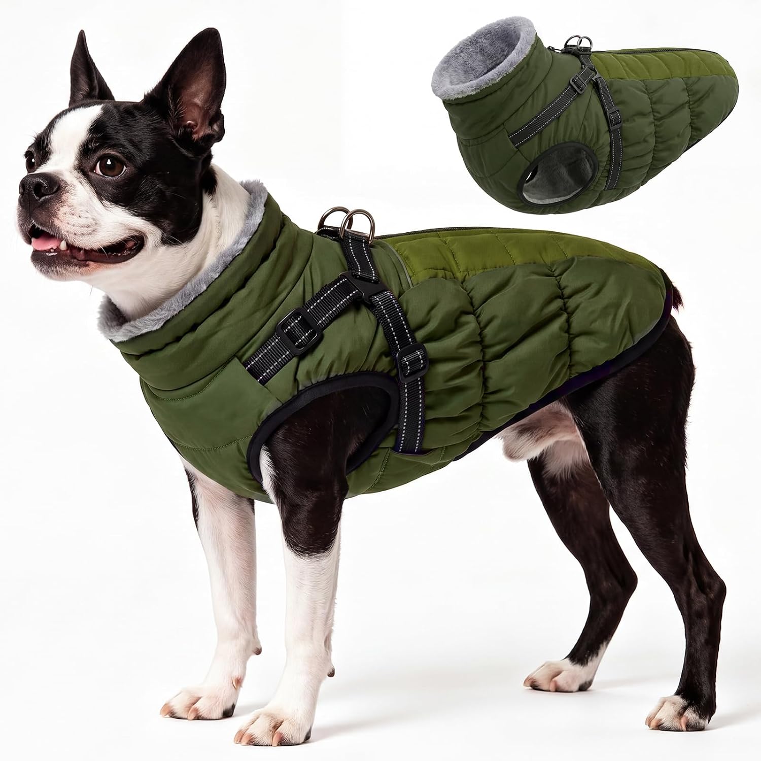 IDOMIK Dog Winter Coat with Harness, Warm Dog Fleece Jacket for Large Dogs