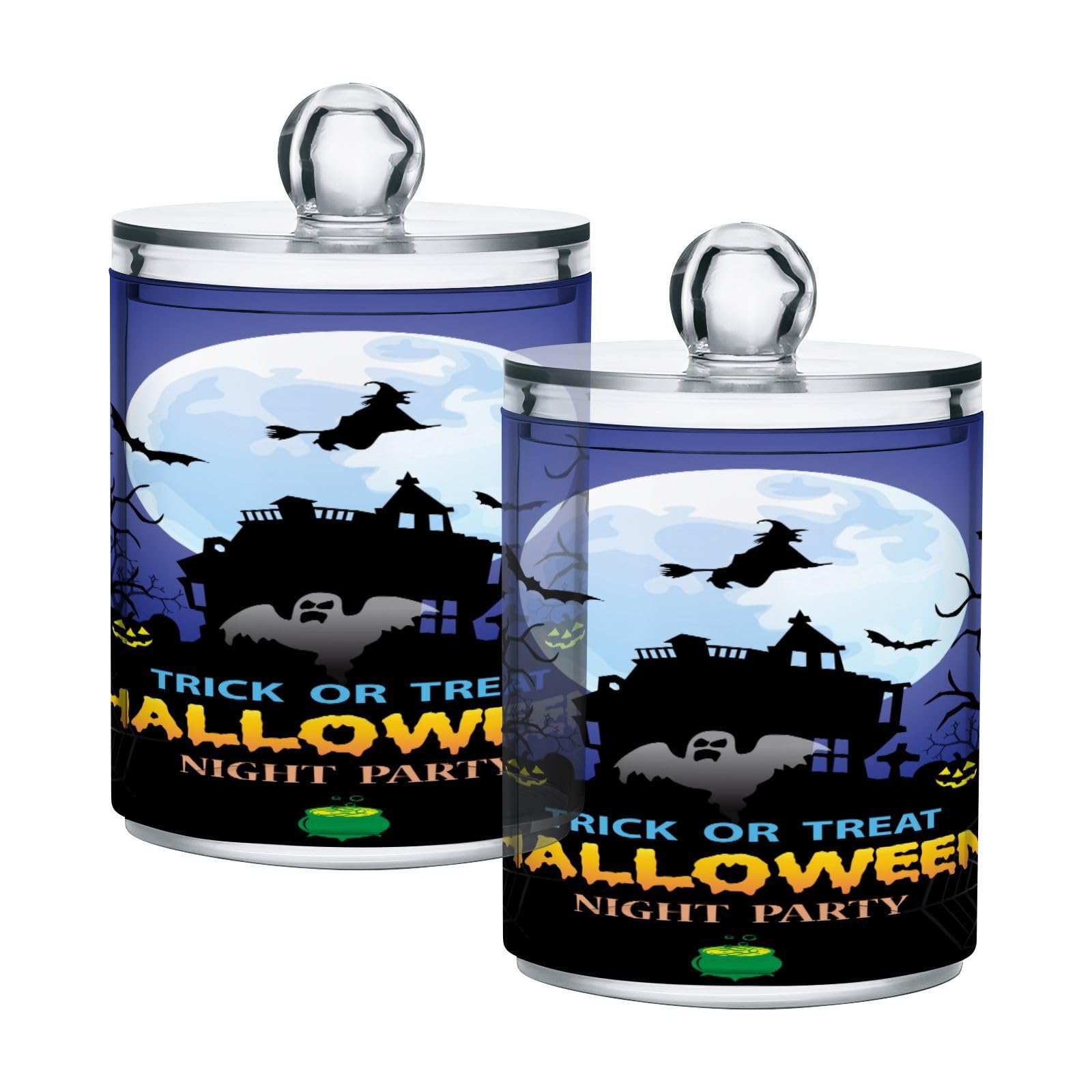 Happy-halloweens-night-party Restroom Bathroom Organizers with Lid Qtip Holder Dispenser Apothecary Jars Cotton Balls Pads Swabs Holder Jar 4