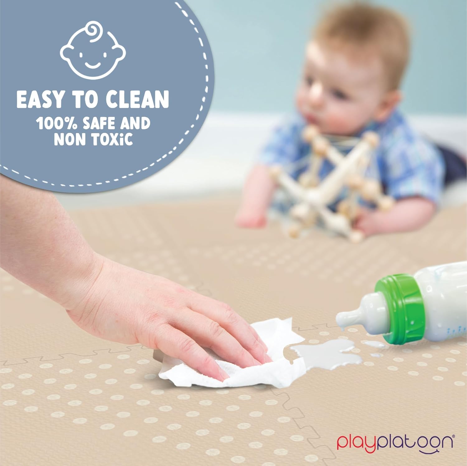 Play Platoon Non-Toxic Kids Play Mats for Floor, Extra-Thick Foam Tiles, Playmat for Toddlers & Childrens Playroom, Wooden Rainbow Stacking Toy Ring Stacker Toy, Educational Interactive Learning Toys