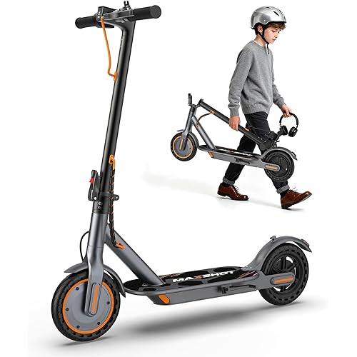 Maxshot Electric Scooter, 8.5" /10" /14" Tire, 16/19/22 Mph Top Speed, 12/16/21/27/28/49/50 Miles Long Range, Folding Escooter for Adults and Kids with Seat Bag, Dual Braking, Dual Suspension, App