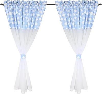 TupTam Voile Tende per Cameretta de Bambini 2 Pezzi, Nuvole Blu, c. 140 x 160 cm
