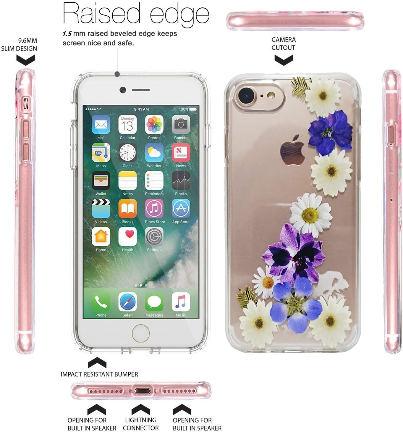 4.7 inch iPhone 7 Case, iPhone 8 Case, iPhone 7 Case for Women,Flowers Clear Design Plastic Back Case with TPU Protective Case Cover for iPhone 7(2016)/ iPhone 8 (2017)