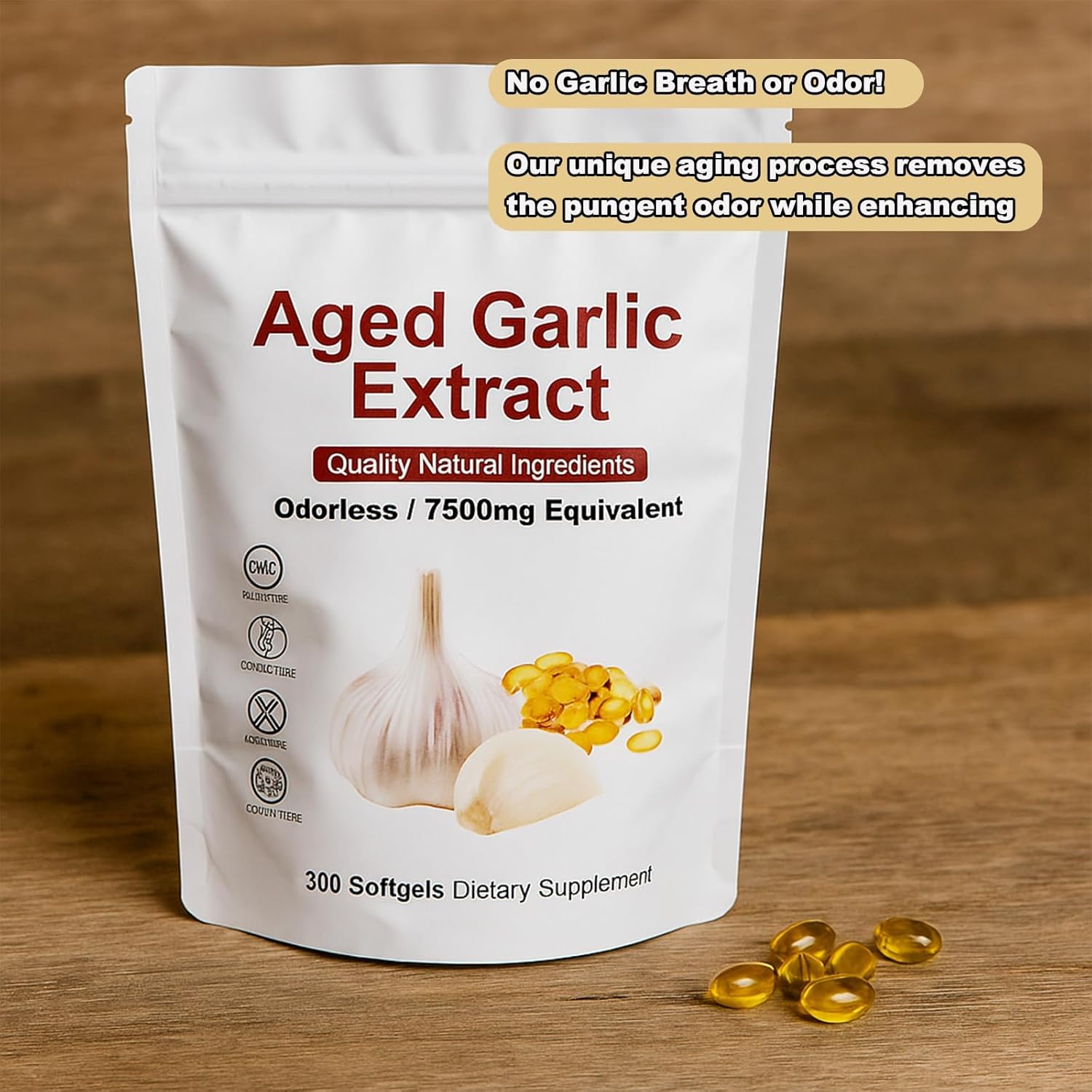 Elare Aged Garlic Extract Odorless Softgels, 300 Count, Organic Aged Garlic Extract Capsules, Aged for 2 Years - for Heart & Immune Support, Antioxidant Supplements