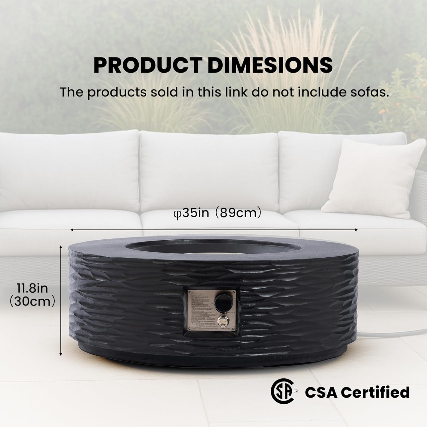 Round Fire Pits, 35 in Round Outdoor Propane Gas Fire Pit Table, 50000 BTU FirePit for Outside Patio with Rain Cover, Lava Rocks for Backyard & Deck, Black