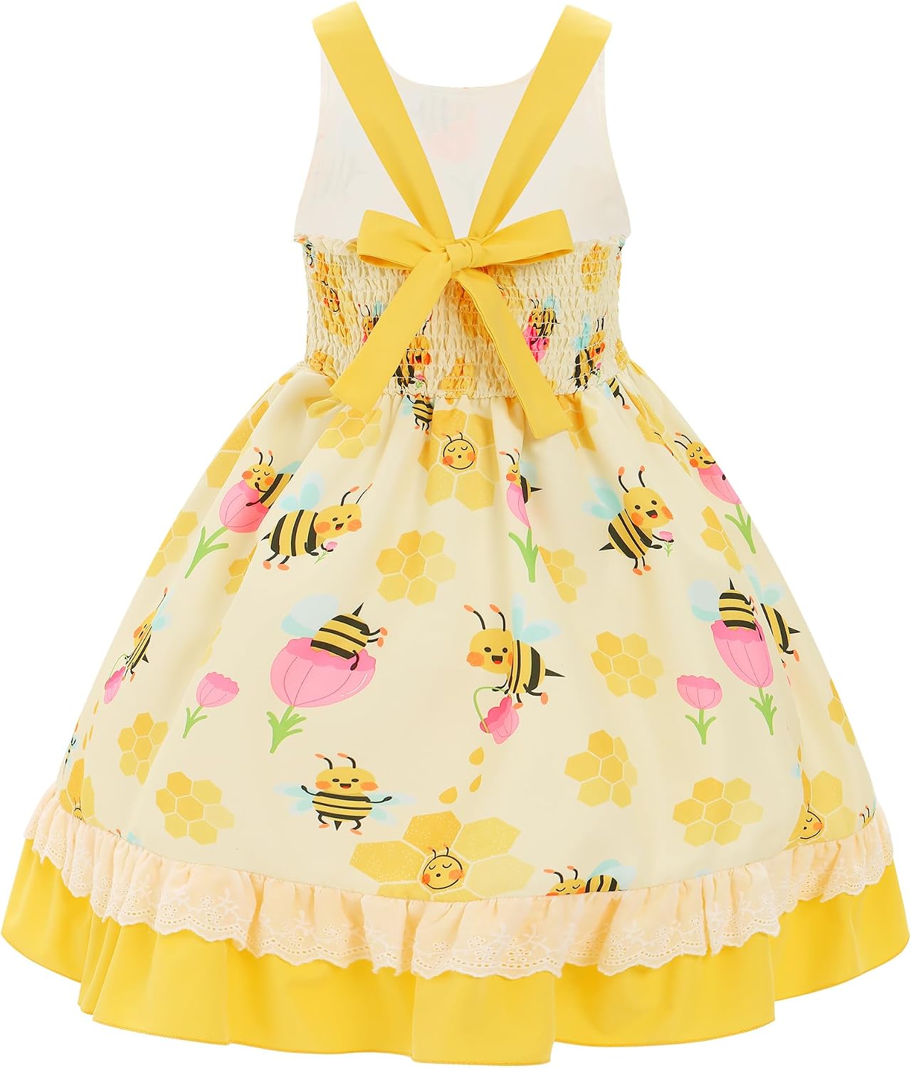 IBAKOM Baby Girl Strawberry Bee Peach Cow Birthday Dress Toddler Sleeveless Easter Smocked Clothes Princess Pageant Ball Gown