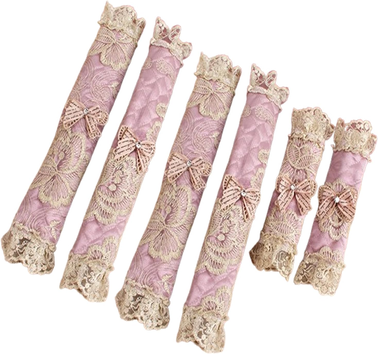Door Handle Cover for Double-Door Refrigerator, European Lace Embroidered, 6 Pairs, Dust-Proof Protection (Purple)