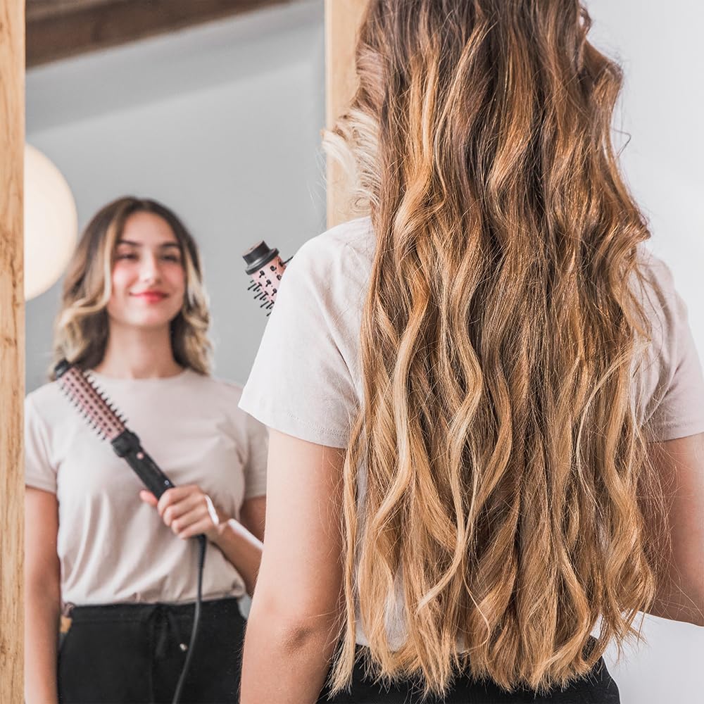 Cecotec Cepillo InstantCare Curly AirFlow. Moldea el Cabello, Cilindro de 34mm con Cabezal Giratorio, Revestimiento Cerámico, Todo Tipo de Cabello, 120ºC-160ºC, Cable 1,9m