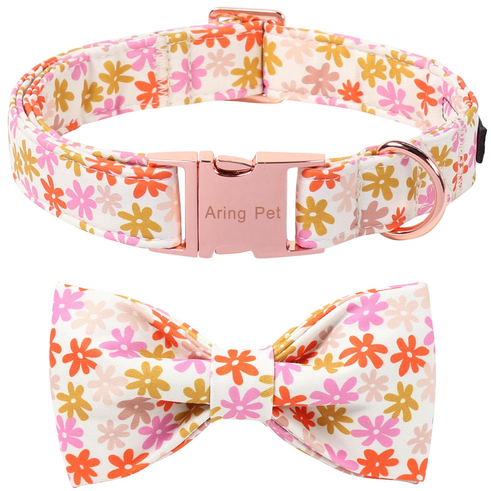 ARING PET Dog Collar with Bow, Flower Bowtie Dog Collar with Metal Buckle, Soft and Comfortable Cotton Pet Collars for Boys and Girls Dogs, Large