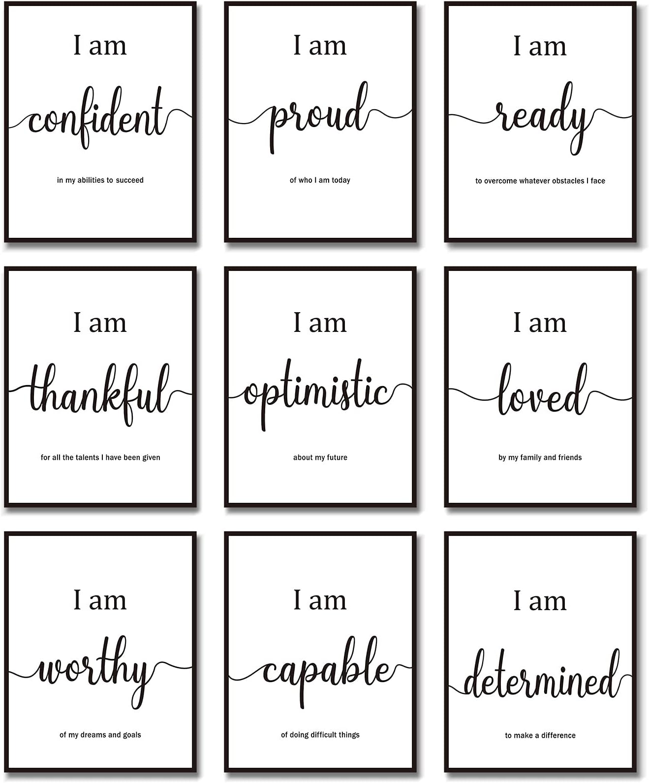 Outus 9 Pieces Inspirational Motivational Wall Art Office Bedroom Wall Art,Daily Positive Affirmations for Men Women Kids Inspirational Positive Quotes Sayings Decor(White)