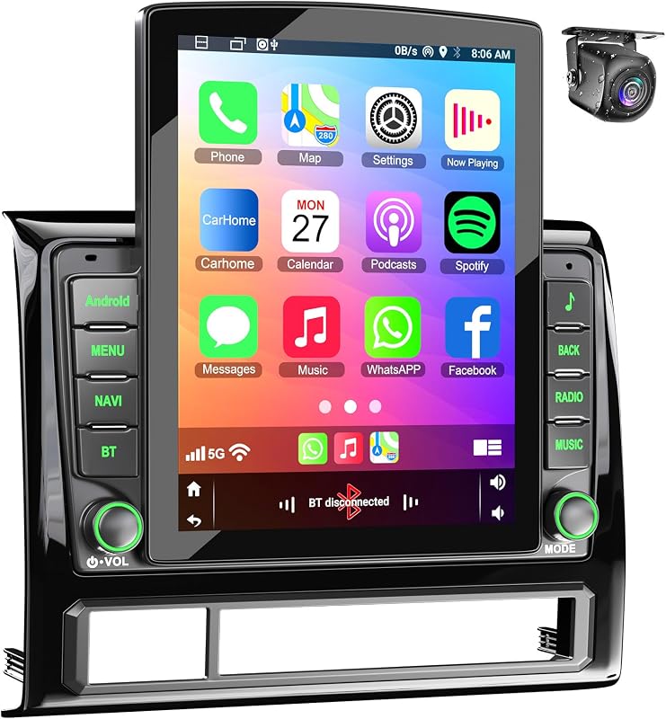Radio de auto para Toyota Tacoma 2005-2013, Android GPS estéreo de auto Pantalla de 9,7" | Soporte inalámbrico Carplay Android Auto, FM Bluetooth/DSP/SWC, 4G+64G, cámara de visión Trasera