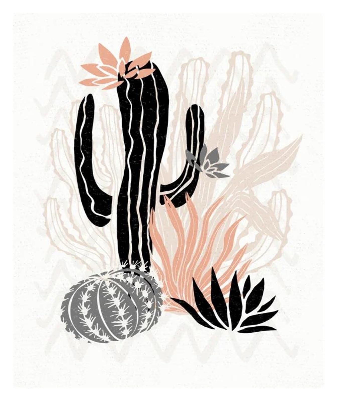 Peinture sur Toile Cactus et Succulentes Art Mural Minimaliste Pastel 40x50cm