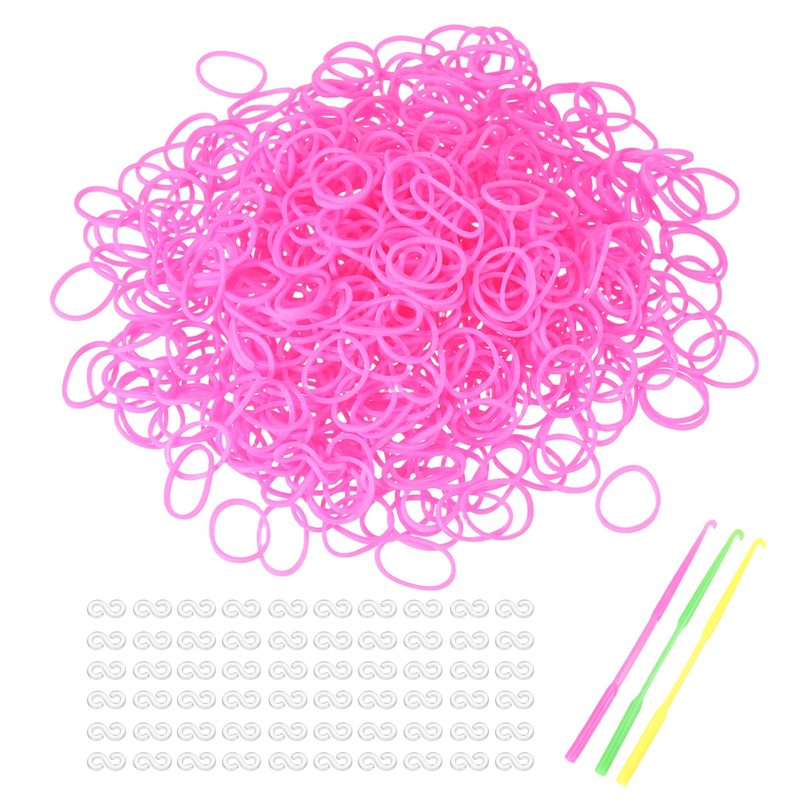 sourcing map 1800 Pcs Loom Rubber Bands Kit with 75 Pcs S-Clips 3-Hooks Rubber Bands Refill Bracelet Making Kits for Weaving DIY Handcrafts Gift, Pink