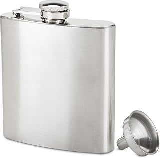 True Stainless Steel Pocket Hip Flask, Durable Leakproof Liquor Flask for Men and Women with Funnel for Whiskey, Vodka, Tequila, Rum, Travel, Outdoor Adventure, 6 oz, Set of 1, Silver