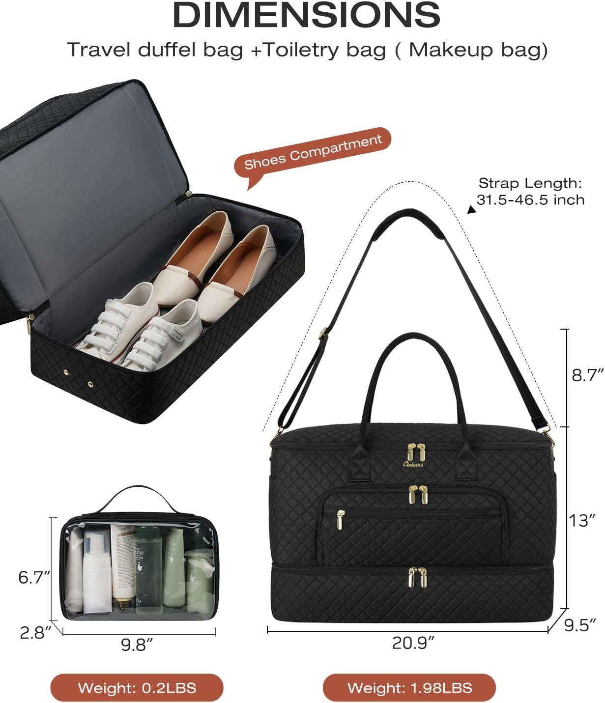 Travel Duffle Bag, Wide Open Large Weekender Bag for Women with Shoe Compartment, Carry on Overnight Bags with Toiletry Bag, Hospital Bag for Women Labor Delivery with Wet Pocket (Black) - Image 4