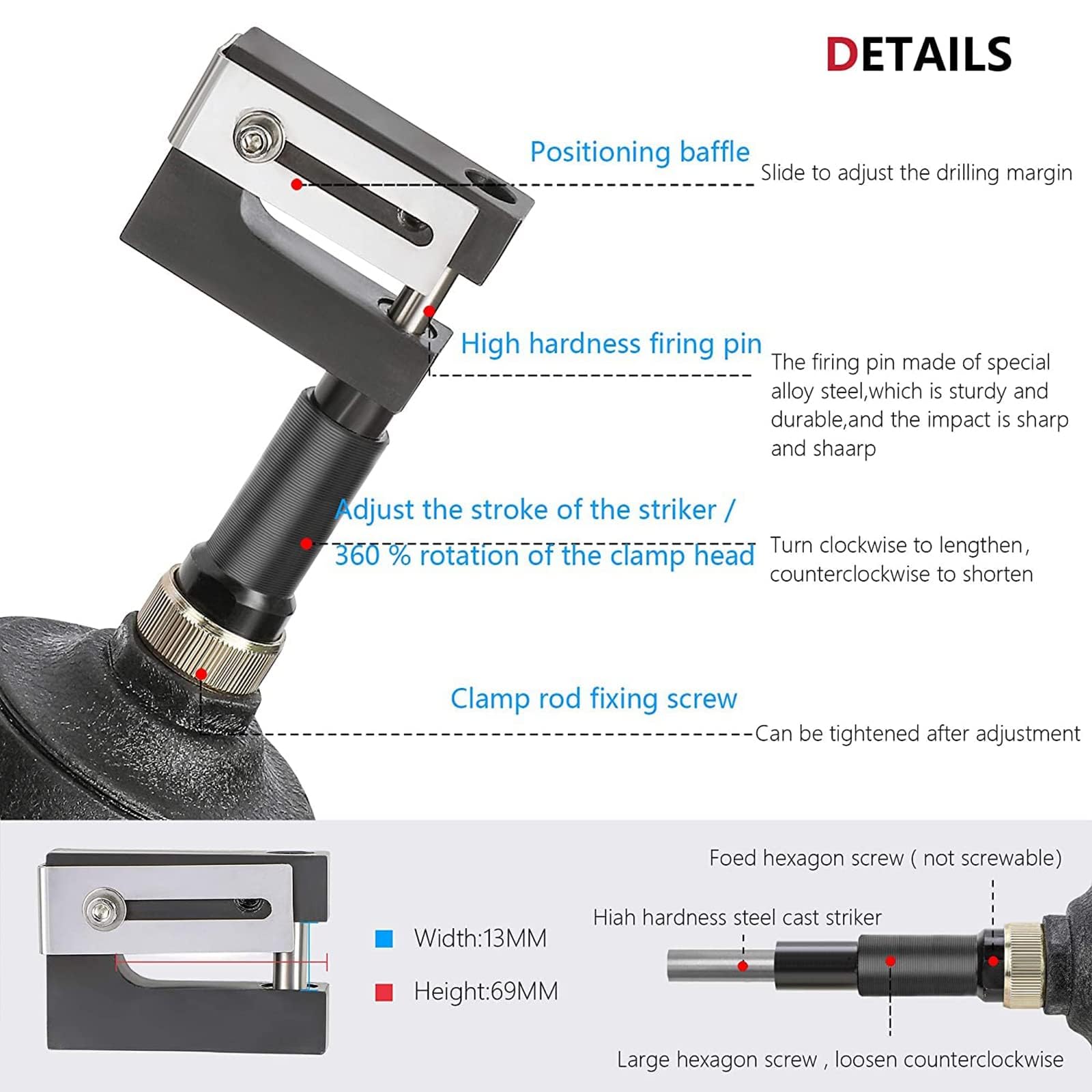 Perforatore industriale per fori pneumatici, 3,2-8 mm, testa rotante a 360°, margini regolabili, strumento per porte, finestre, fabbrica, ufficio, casa