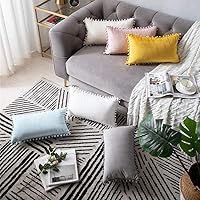 Vista 94 de 2 fundas para cojín decorativo de terciopelo con pompones