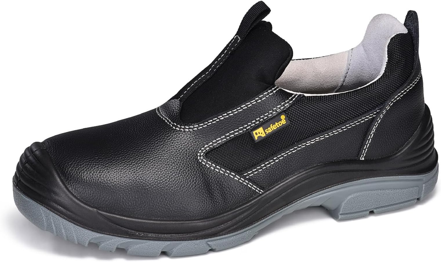 Men's Slip On Work Shoes Low Height Composite Toe Cow Leather Safety Shoes Lightweight Comfortable Sneakers for Industrial
