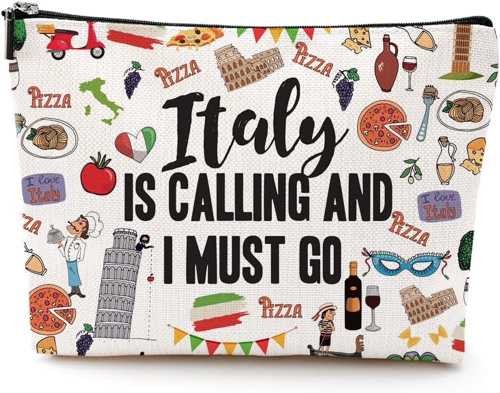 Italy Travel Gift Cosmetic Bag Italy Lover Gifts Makeup Bag, White476, 9.7 x 7 x 2 inch