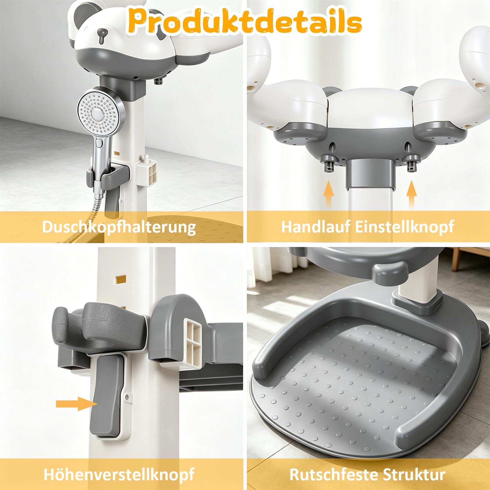 Soporte de ducha para bebé, Soporte de Bañera para Bebé con base antideslizante,Soporte de ducha para niños de 6 a 36 meses para bañarse