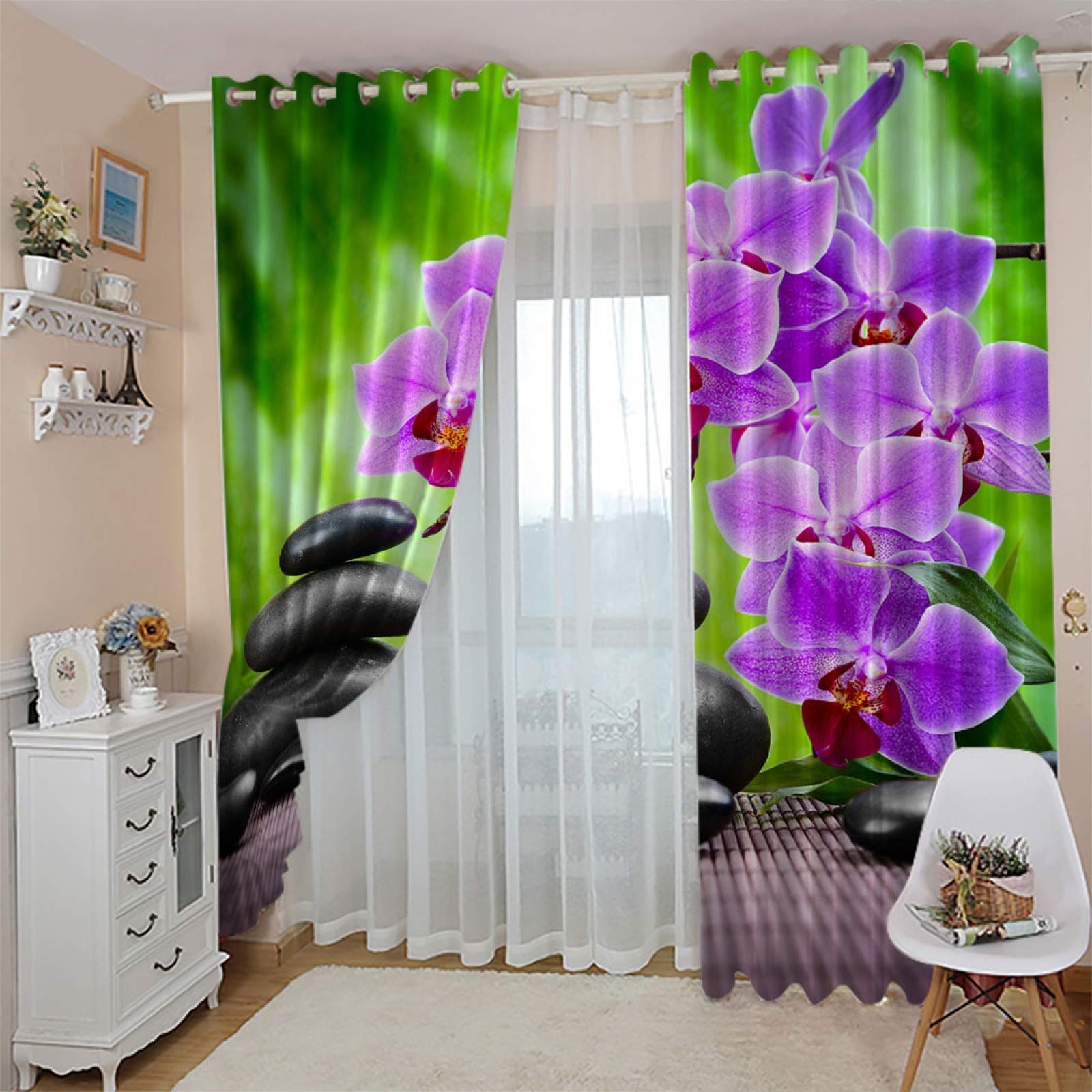 Zasłona okienna do pokoju dziecięcego, moda, fioletowe kwiaty, kamień, 150 x 166 cm, izolacja termiczna, zasłony do okna salonu, pokoju dziecięcego, zasłona z oczkami, 100% poliester, 2 panele