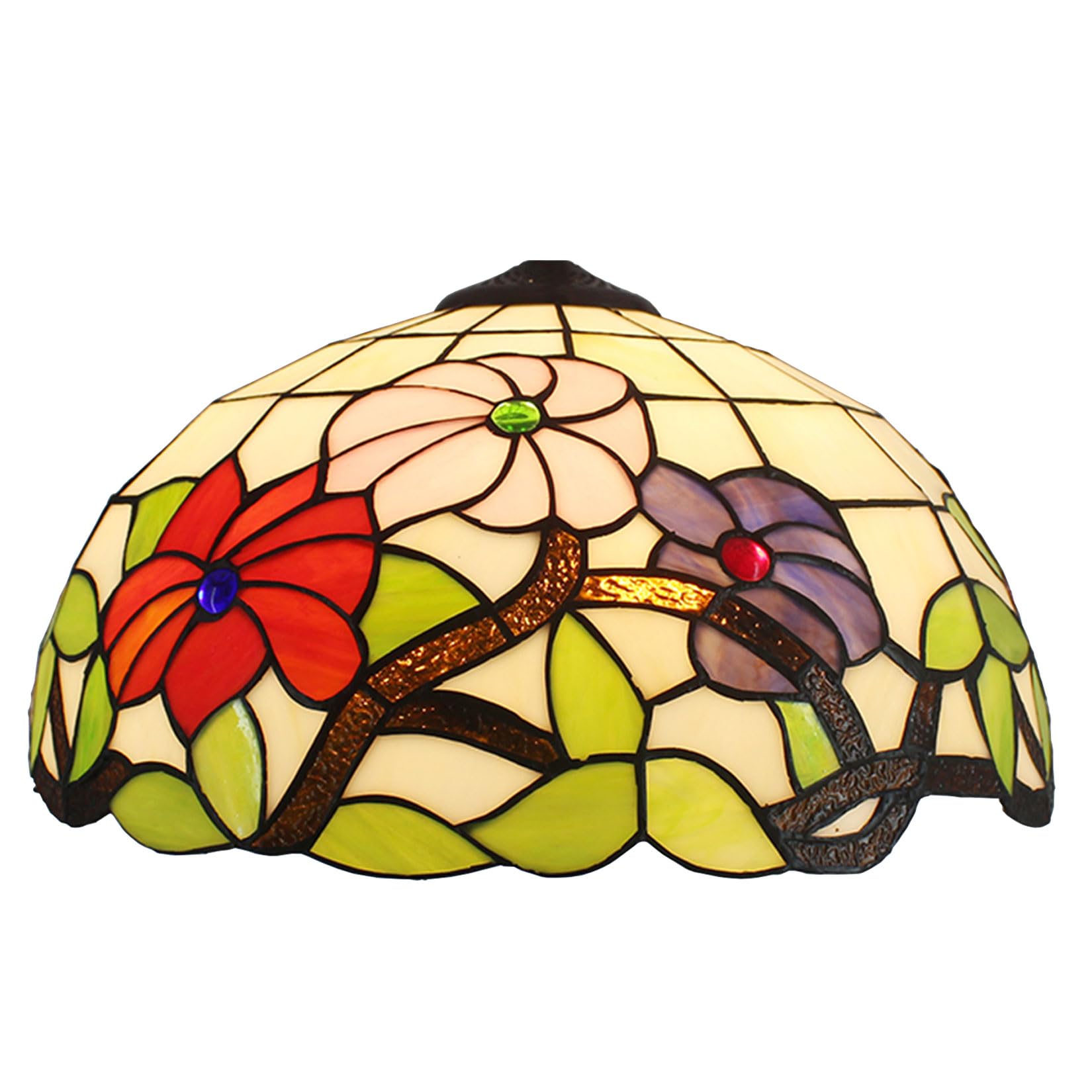 SaryEdge Tiffany Lamp Shade 16" Wide Accessories Replacement Only Red Pink Blue Flower Stained Glass Lampshades Vintage Morning Glory Light Cover for Table Lamp Pendant Light Floor Lam，