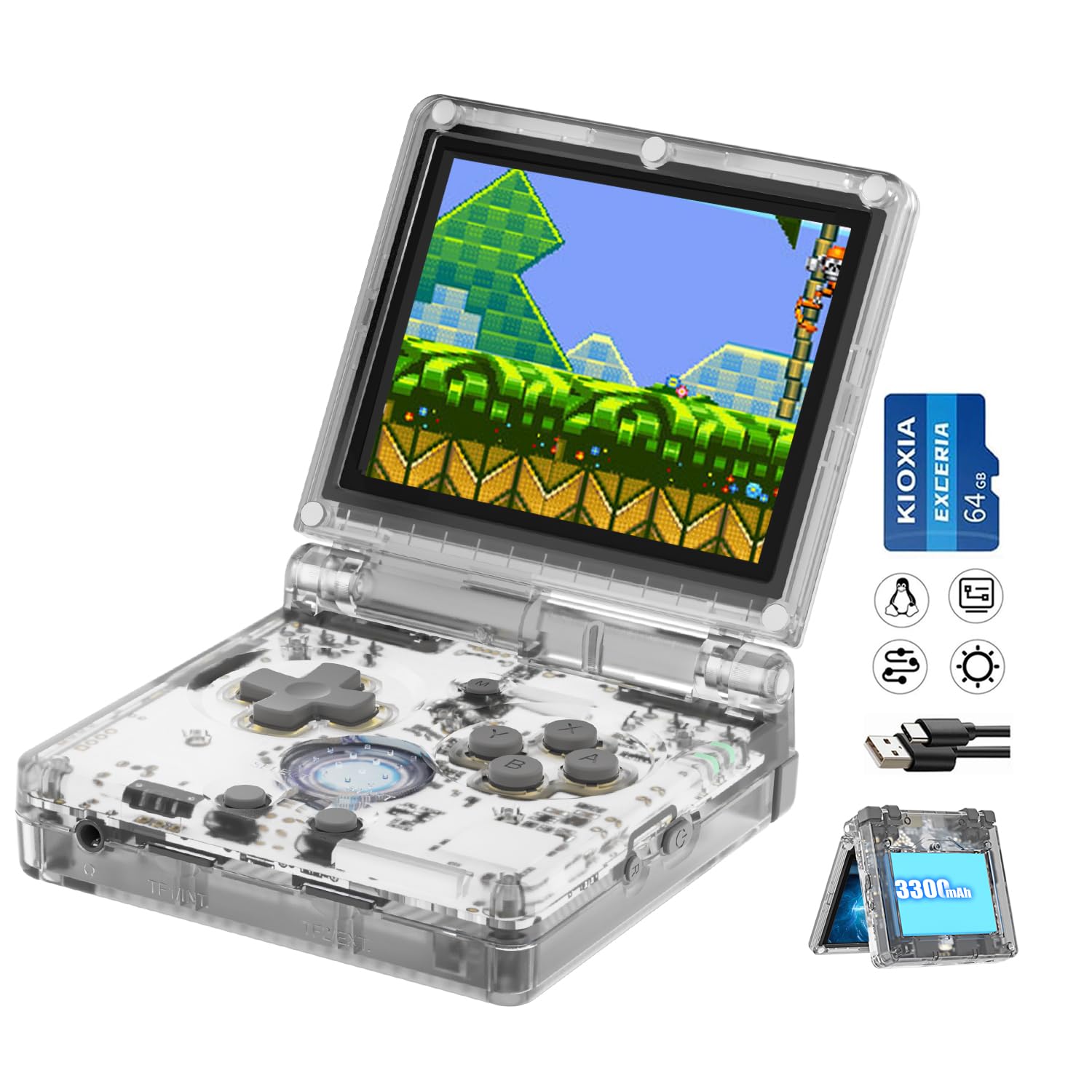 RG35XXSP Flip Portable Retro Handheld Game Console,RG35XXSP 3.5 Inch IPS Screen Linux System with 64G TF Card Pre-Installed 5532 Games,Clamshell Games Consoles Supports 5G WiFi Bluetooth HDMI xxsp