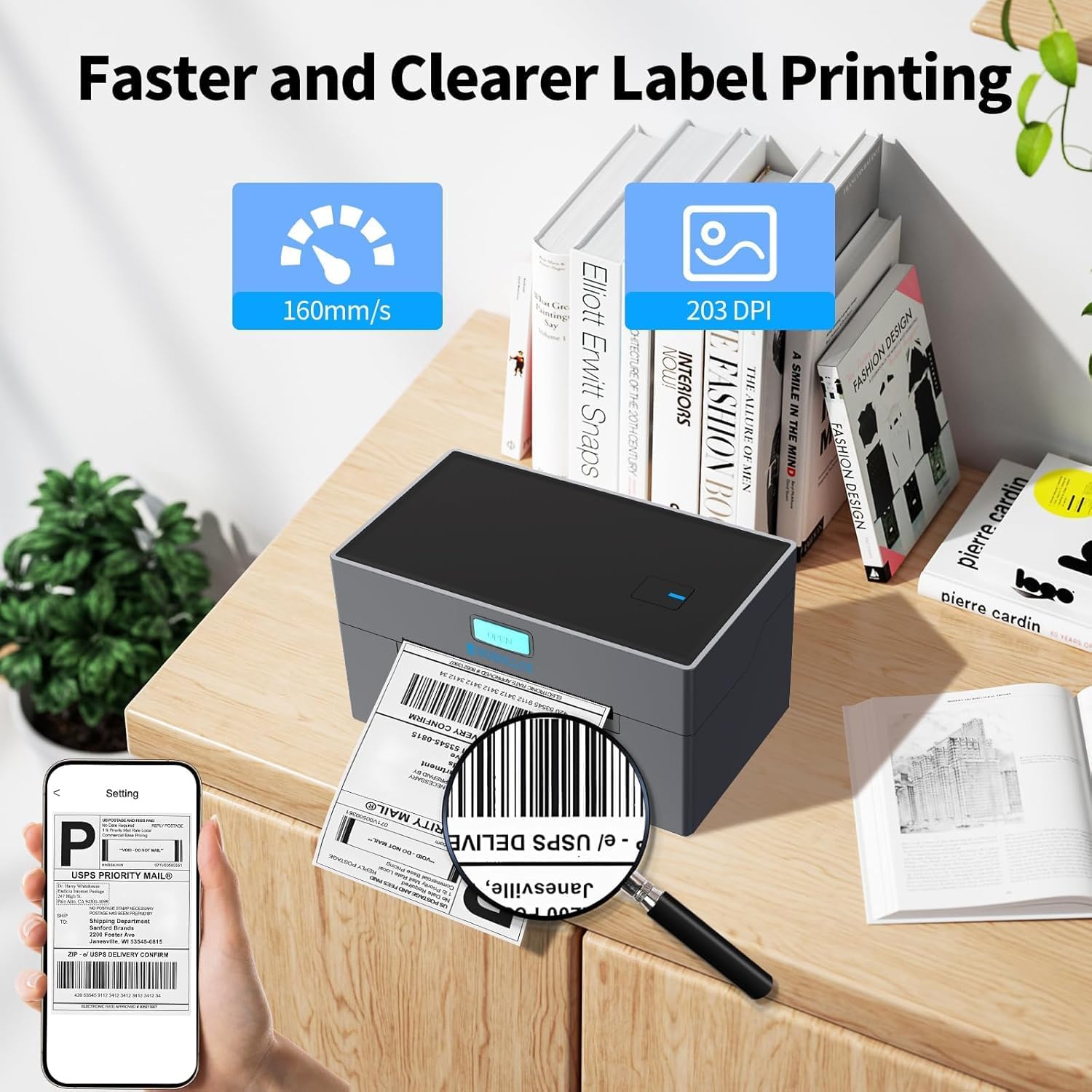 Thermal Shipping Label Printer, 4x6 Bluetooth Shipping Printer for Small Business, Compatible with Windows, Mac, iOS, Android, for Amazon, Ebay, Shopify, UPS, USPS, FedEx